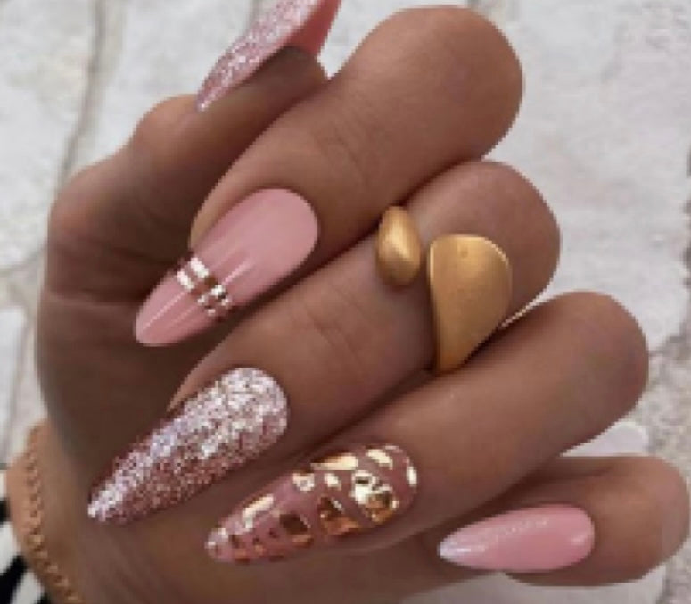 Blush & Gold PI Press On Nails