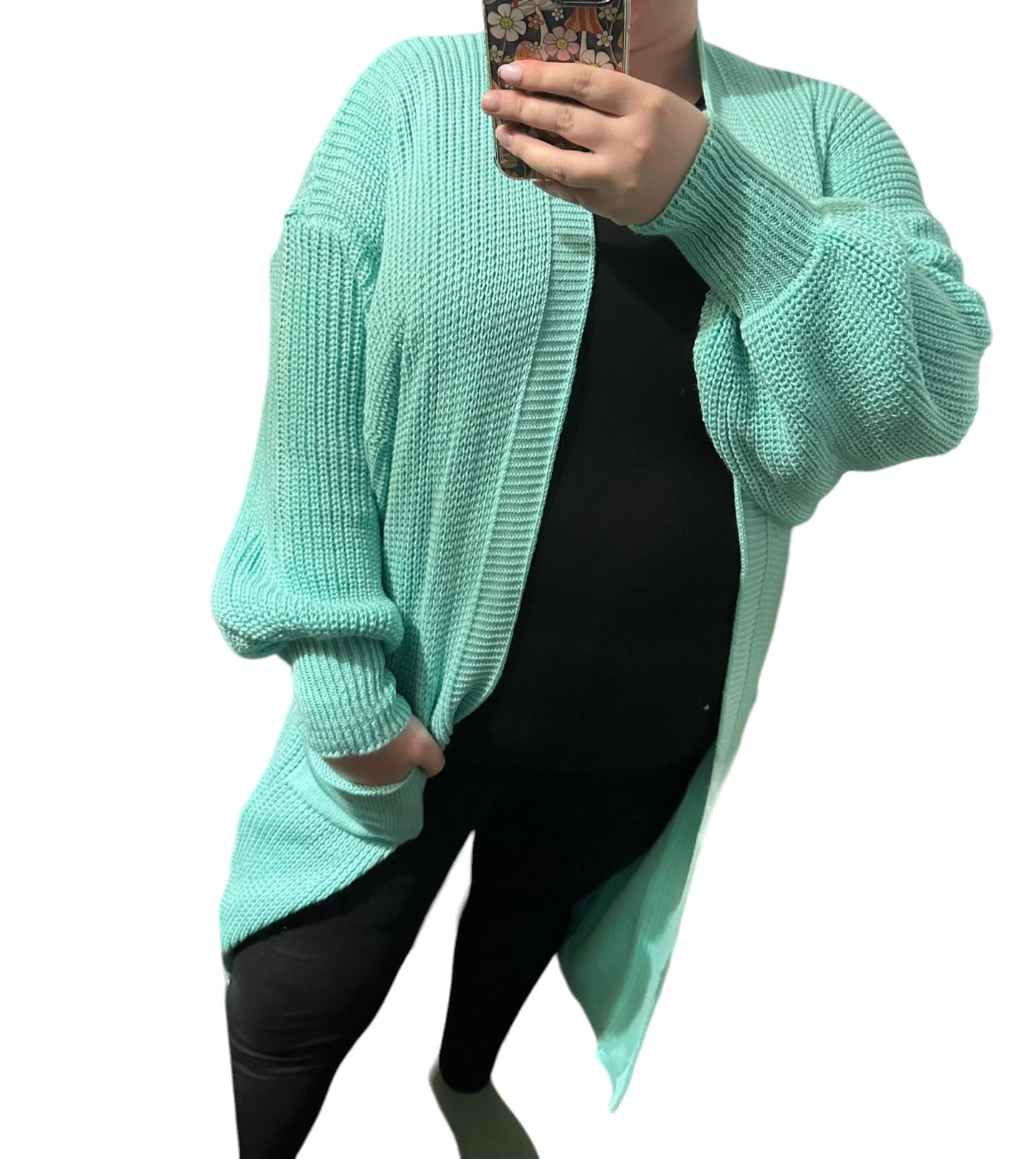 Long Balloon Sleeve Cardigan - Teal