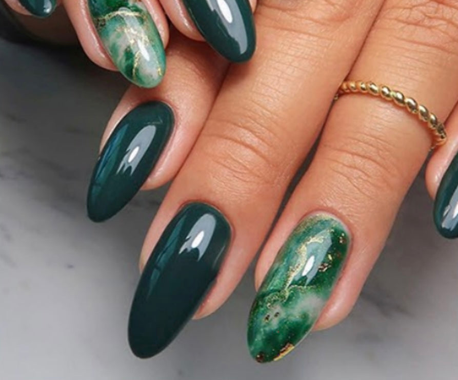 Emerald Marble PI Press On Nails