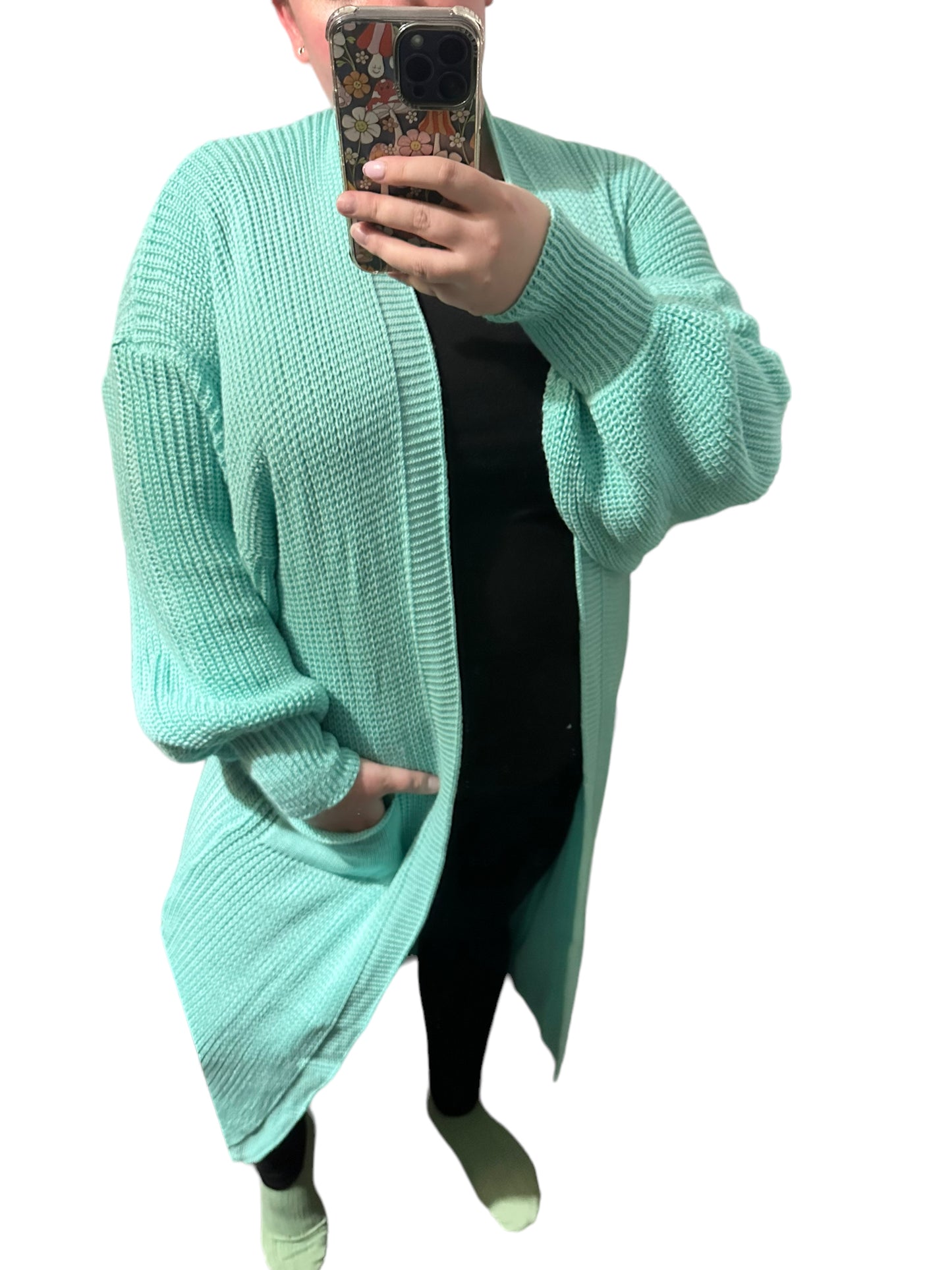 Long Balloon Sleeve Cardigan - Teal