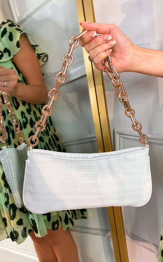 Faux Leather Chain Detail Handbag